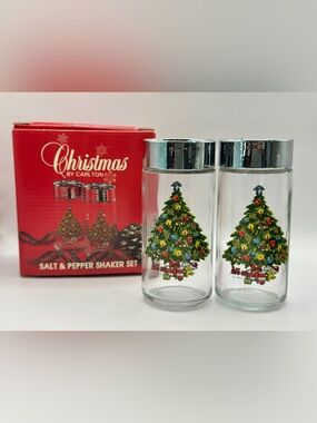 Vintage Holiday Christmas Tree Salt & Pepper Shaker Set by Carlton art by Sabin